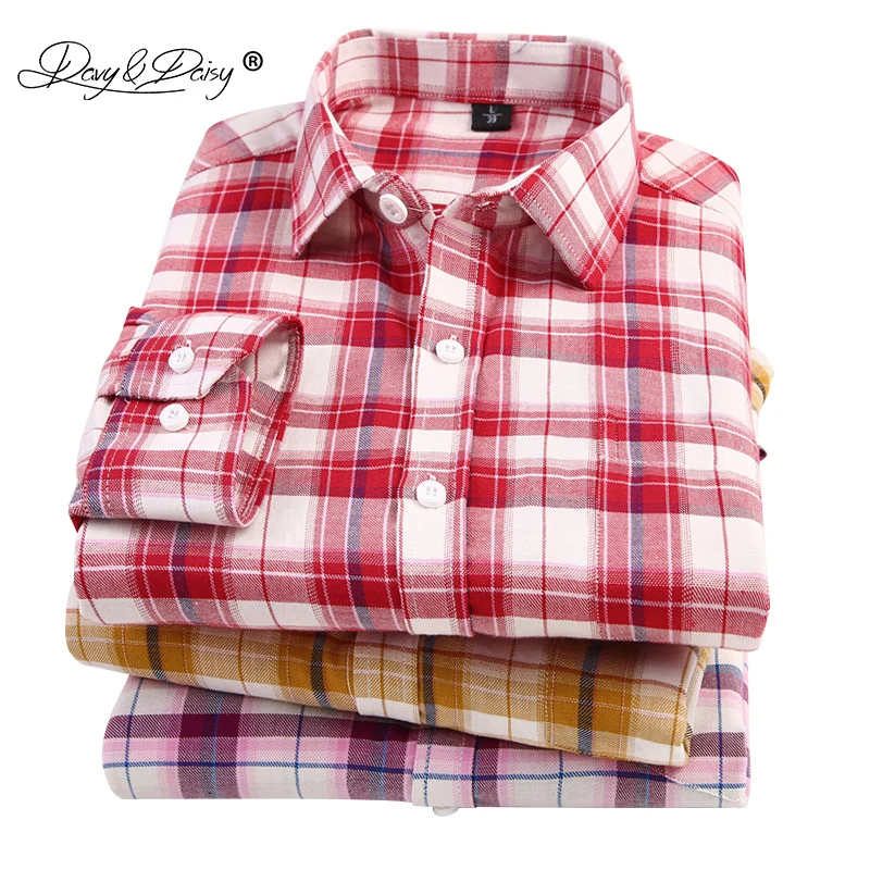 

DAVYDAISY High Quality Men Shirt 100% Cotton Shirts Long Sleeved Plaid Shirts Man Fashion Causal Work Shirt Brand Clothes DS295