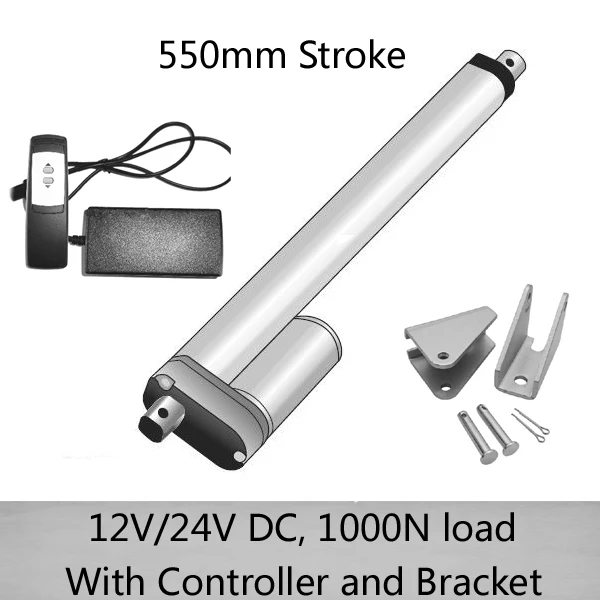 

12/24 volt waterproof linear actuator with 22inch/550mm stroke, 1000N/100kgs load, controller and bracket