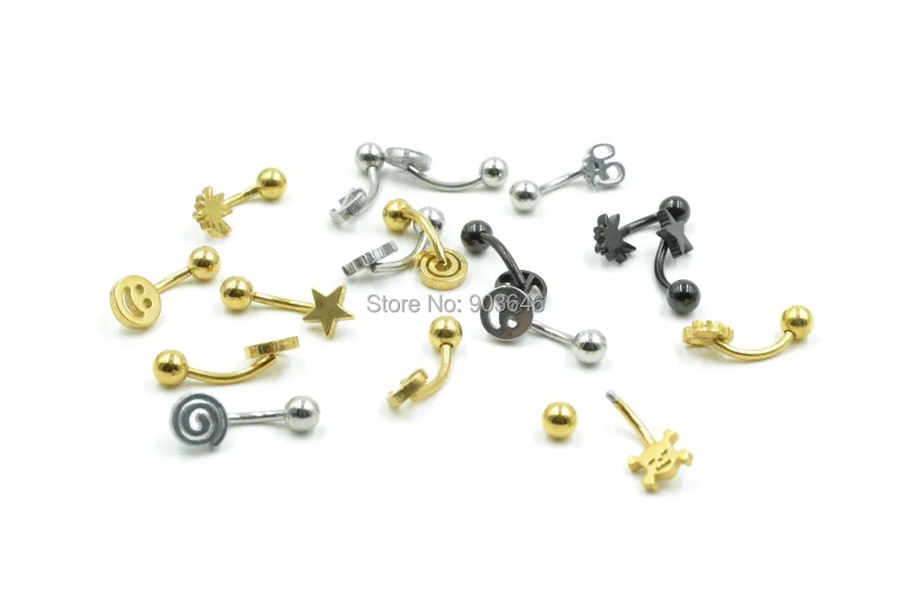 perfurador de sobrancelha tragus barra piercing curva logotipos mistura curva joias para corpo 16g12 mm lot100 pecas 01