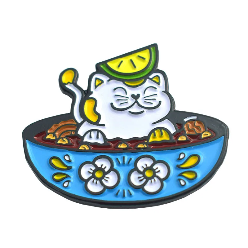 Rice Bowl Cat Pin Kitty badge Enamel Pin