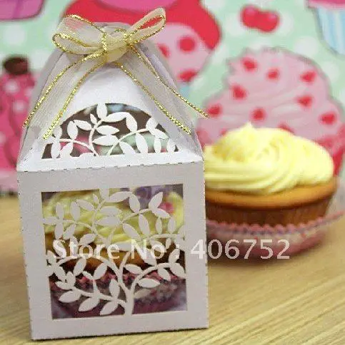 Laser Cut Cupcake Box 50pcs Individuation Design Paper Leaves Free Shipping