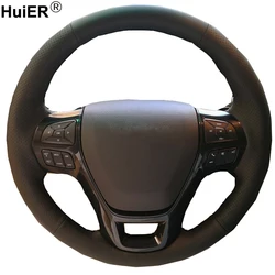 HuiER Hand Sewing Car Steering Wheel Cover Wear-resistant Car Styling Black Leather For Ford Explorer 2016-2018 steering wheel