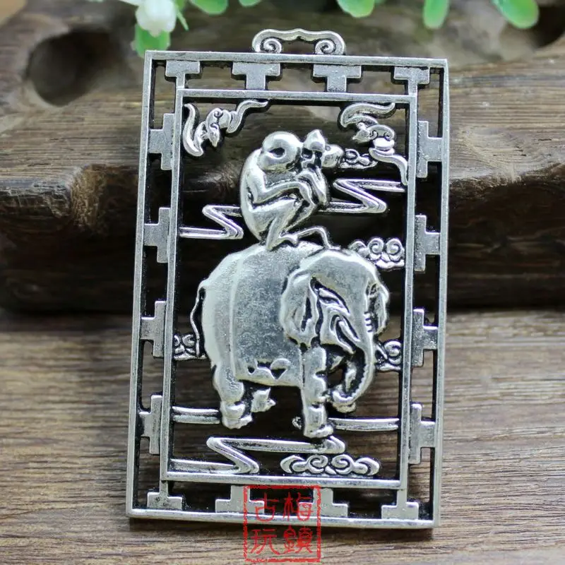 

Elaborate Chinese Collection Tibetan Silver Monkey and Elephant Statue Auspicious Pendant Plate