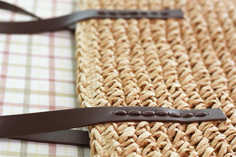 Frauen Handtasche Sommer Strand Tasche Rattan Gewebt Handarbeit Gestrickte Stroh Große Kapazität Totes Leder Frauen Schulter Tasche Böhmen Neue – Detail 17