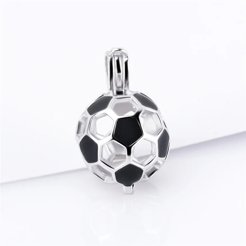 CLUCI 925 Sterling Silver Soccer Ball Charms Pendant Women Jewelry Gift Real Silver 925 Soccer Shaped Pearl Cage Locket SC373SB