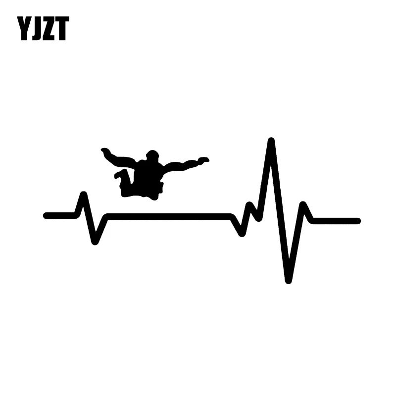 YJZT 15.9*7.4CM Heart Beat Line SKYDIVING SKYDIVE Decor Car Sticker  Silhouette Vinyl Graphic C12-0732