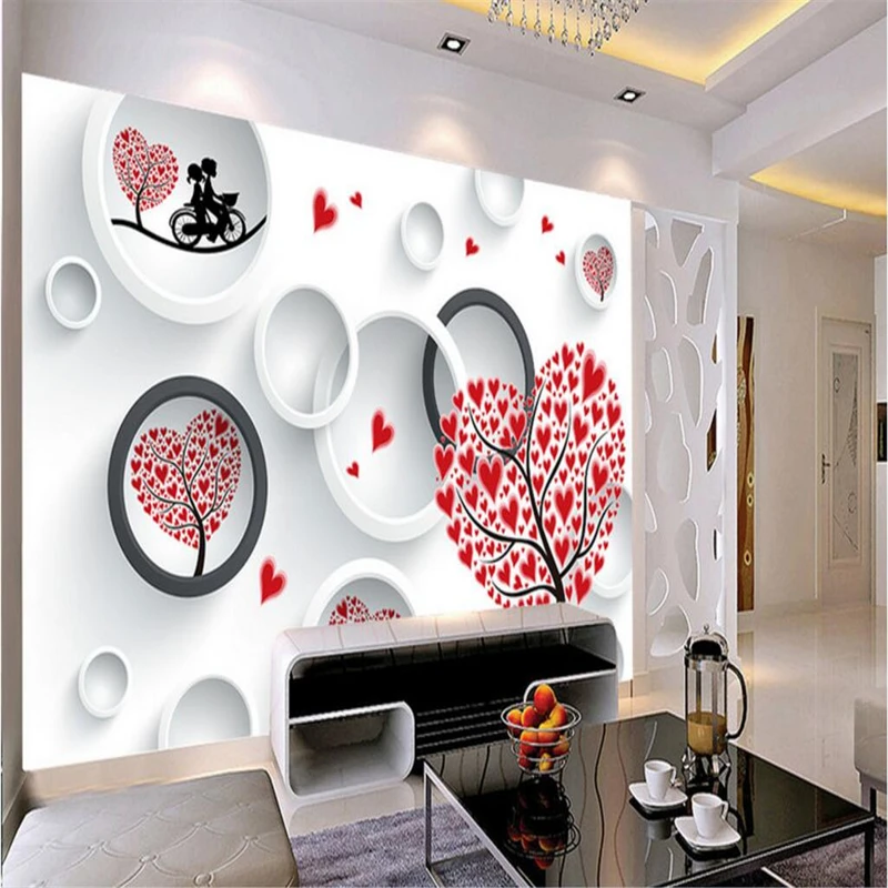 مخصص papel de parede فريسكو الجدار ملصق الحب زوجين شجرة القلب ثلاثية الأبعاد التلفزيون ورق حائط ديكور المنزل جدارية خلفية للجدران 3 د