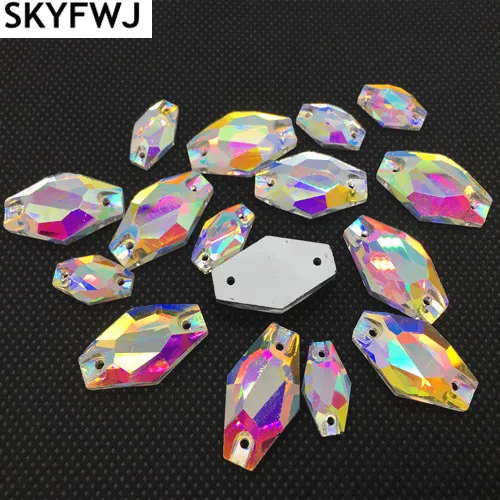 

17x28mm Vase Shape Sew on Glass Stones AB Color Rhinestones Flatback 2 holes Silver Base glass sewing beads