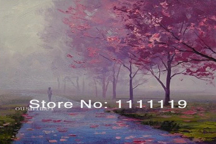 

Handmade Modern Pictures On Canvas Abstract Oil Painting Landscape For Living Room Wall Art Pink Love Road Tree Hang Paintings