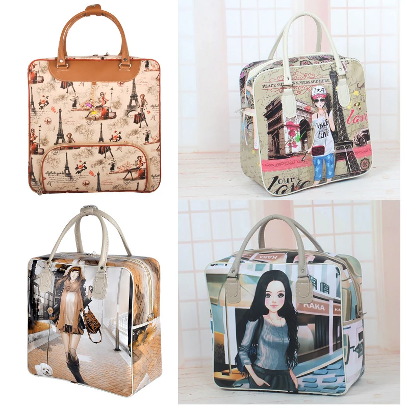 2019 New Waterproof Women Travel Bag PU Leather Women Tote Bag Travel Duffel Bag Cartoon Print  Lady Luggage Bag PT974