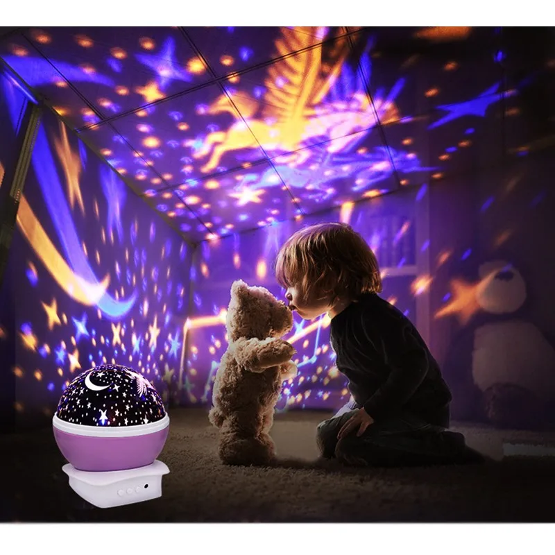 Rotating Night Light Projector Lamp Starry Sky Star Unicorn Children Kids Baby Sleep Romantic Led Projection Lamp USB/AA Battery