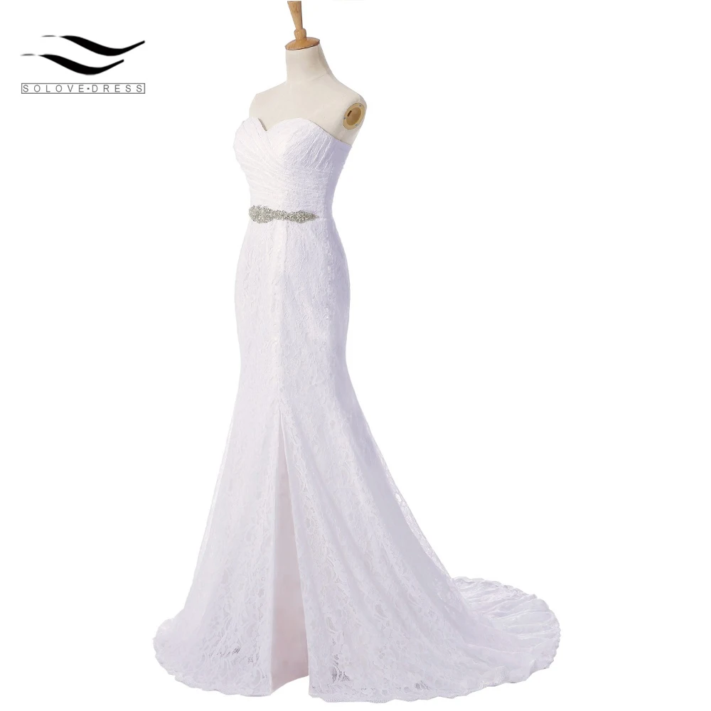 Solovedress elegante vestido de noiva fotos reais baratos sereia sexy fenda lateral vestido de casamento renda 2018 2018