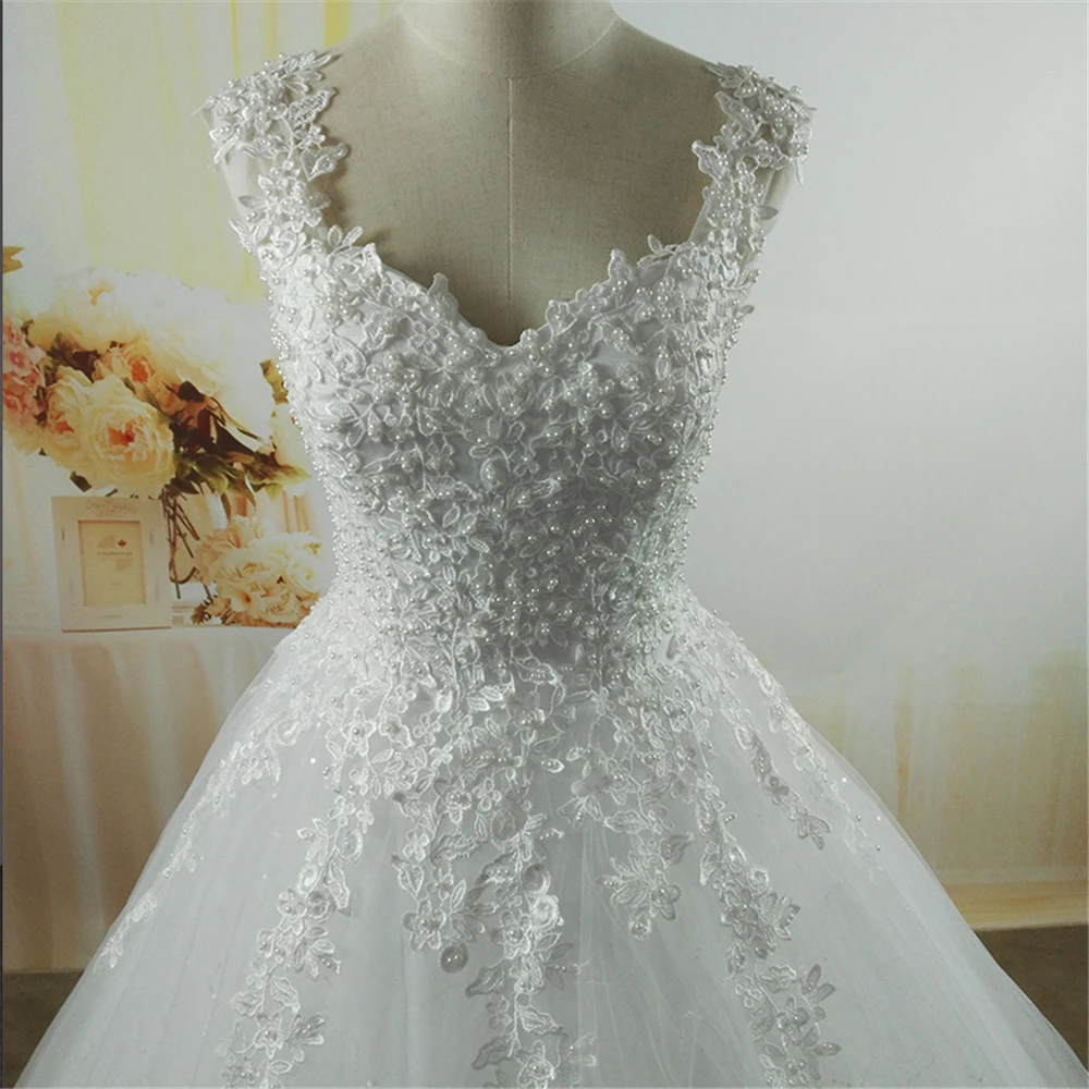 Customized ZJ9076-C 2024 White Ivory Pearls Wedding Dresses With Lace Bottom For Brides Dress Plus Size 2-26W