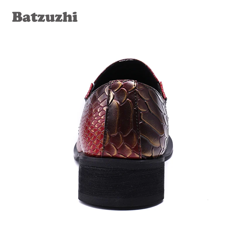 Batzuzhi Big Size 38-46! Fashion Men Shoes Pointed Toe Genuine Leather Dress Shoes Men Fish Pattern Leather Business, Party