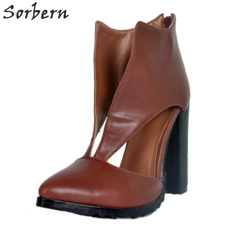 

Sorbern Brown Slip On Women Pump Chunky High Heels Womens Size 12 Shoes Design High Heels For Women Plus Size Women Shoes