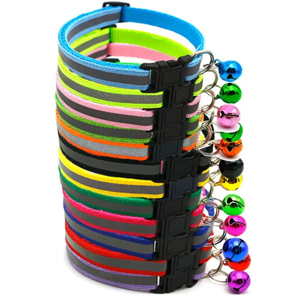 10pcs/lot Adjustable Wide 1.0cm Nylon Dog Collars Pet Collars With Bells Charm Necklace Collar For Little Dogs Cat Collars