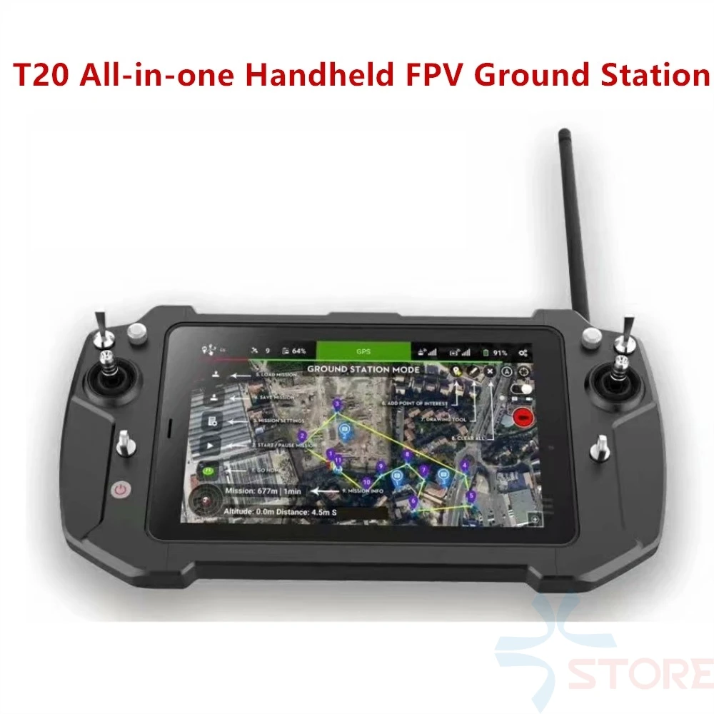 T20 All-in-one palmare FPV stazione di terra portatile 8 pollici IPS doppio sistema di controllo remoto a collegamento integrato