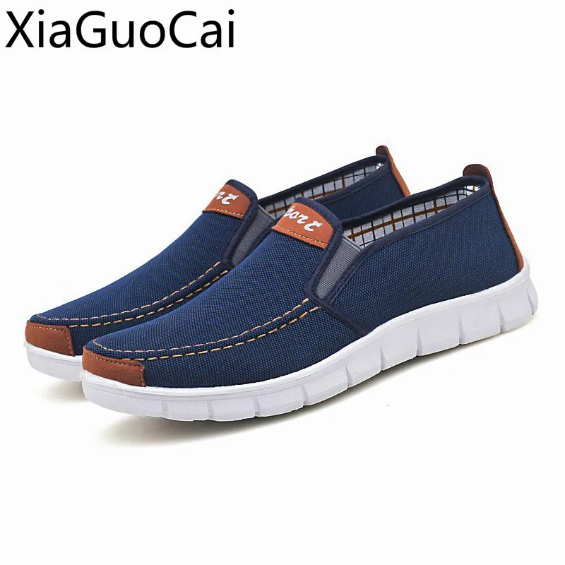 Mocassins plats en toile pour hommes, chaussures de loisirs en tissu bleu, décontractées, été 2019