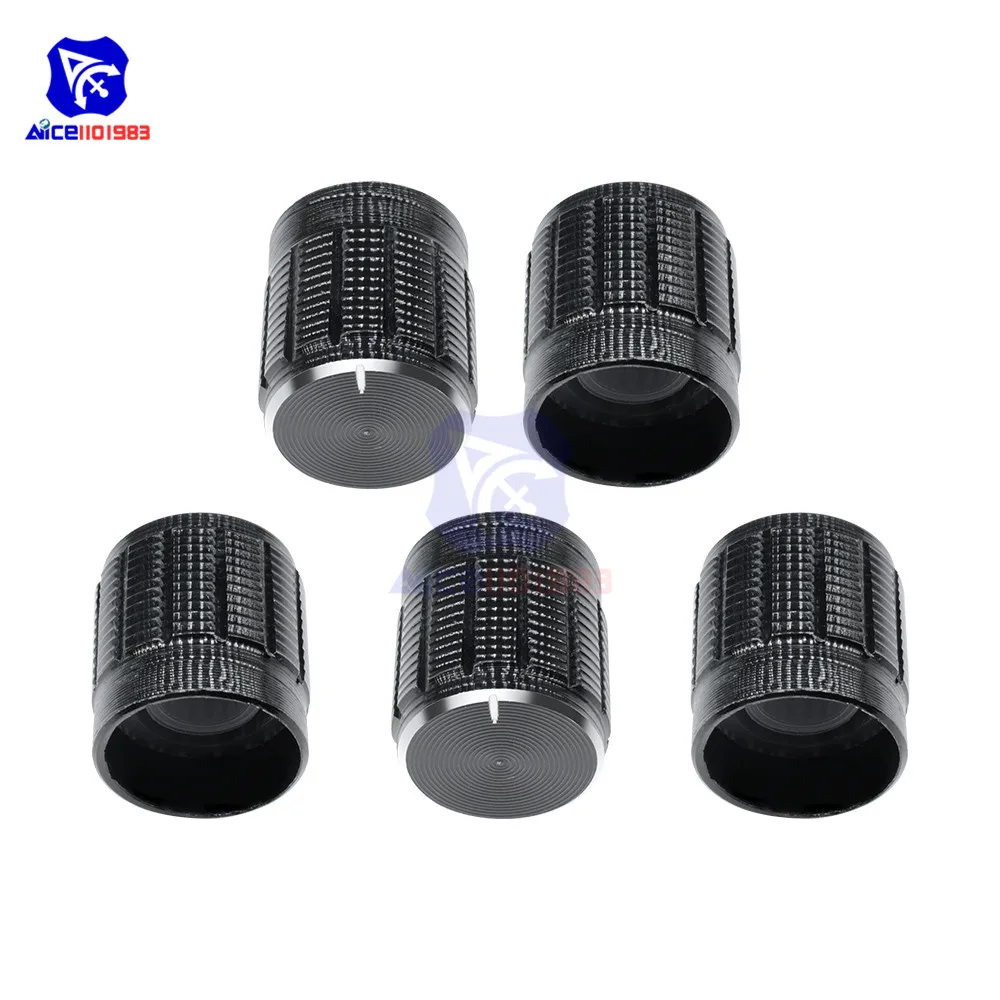Diymore 5 Buah/Lot Hitam Logam 6 Mm Knurled Poros Masukkan Dia. Tombol Sakelar Tombol Kontrol Potensiometer Diameter 15Mm X Tinggi 16.5Mm