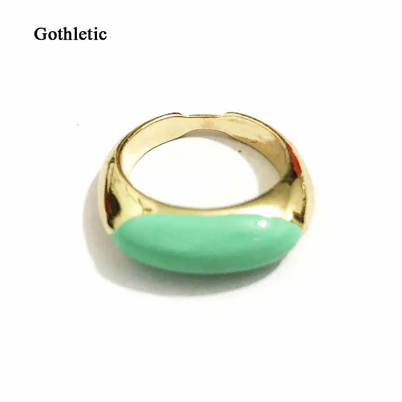 Gothletic Green Enamel Engagement Rings for Women Gold-color Metal Fingure Ring Fashion Summer Jewelry for Party Girls Gift