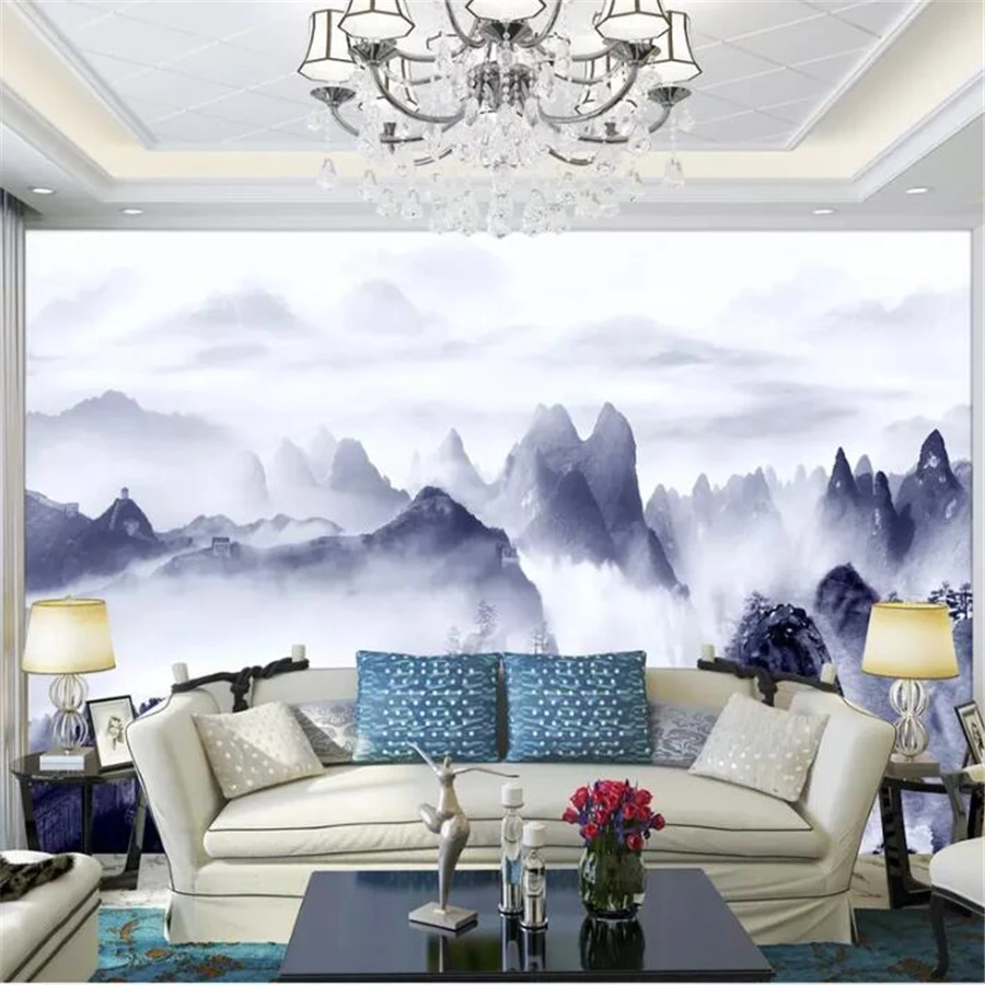 beibehang Custom wallpaper 3D mural alpine clouds Wanli Great Wall continuous mountain peaks artistic ink landscape 3d wallpaper