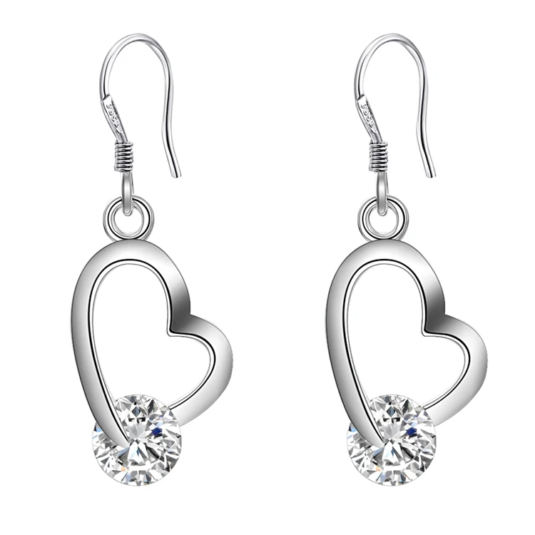 Classic High-Quality ES-AE495 Silver Color Jewelry Earrings For Women Wholesale Fashion Jewelry Heart Inlaid Crystal