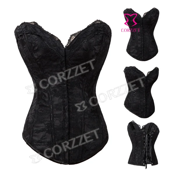 

Latex Women Gothic Clothing Satin Lace Sexy Corsets And Bustiers Lace Up Back Black Corset Bustier Top Corpetes E Espartilhos