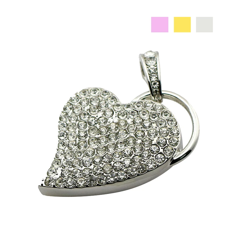 USB Flash Drive 128GB Pen Drive Pendrive Cute Crystal Diamond Heart Necklace 8GB 16GB 32GB 64GB 2.0 Memory Stick Storage Card