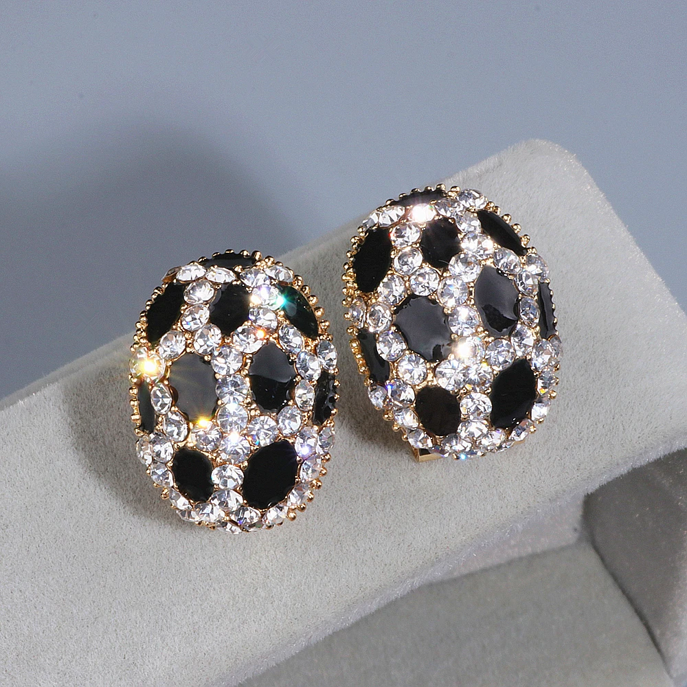 Trendy Luxury Crystal Ear Stud Earrings for Women Girls Gold Color Charm Rhinestone Leopard Print Stud Earring Wholesale WX084