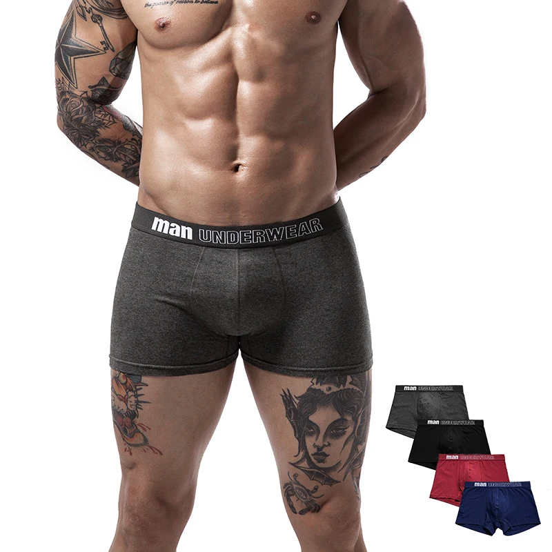 Boxer pour homme, sous-vêtement en coton, couleur unie