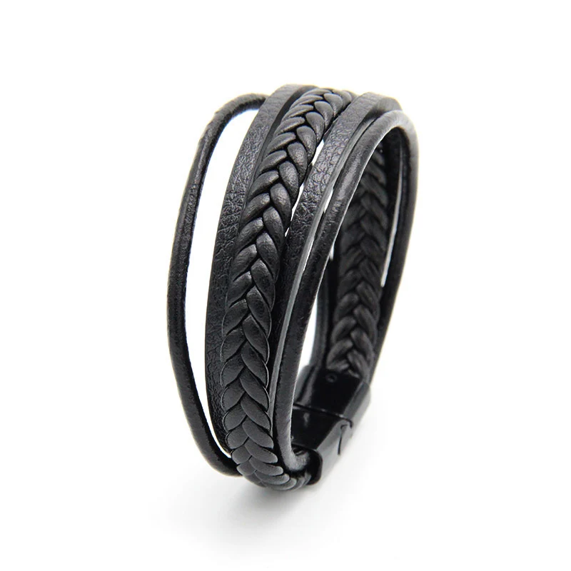 NIUYITID New Black Brown Leather Bracelet For Men Multilayer Woven Rope Chain Jewellery Wrap Bracalete bracciali uomo