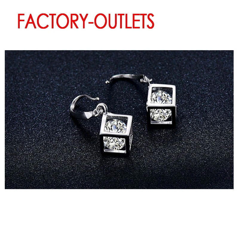 925 Silver Needle Necklaces Earrings Jewelry Sets Fashion Jewelry Square Cubic Zirconia   Women Girls Engagement Anniversary