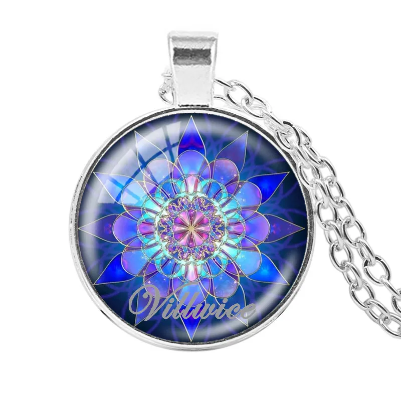VILLWICE-قلادة ماندالا مجردة ، رمز om ، قلادة زن البوذية ، قبة زجاجية ، هندسة مقدسة ، حناء ، يوجا ، هدايا #3