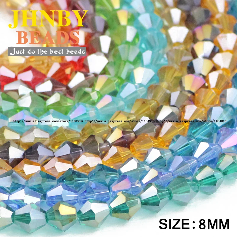 JHNBY Bicone Austrian crystals 8mm 30pcs loose beads ball AB color plating for bracelet necklace Jewelry accessories Making DIY