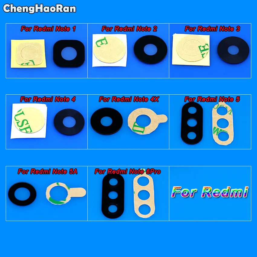 

ChengHaoRan Camera Glass For Xiaomi Redmi Note 1 2 3 4 4X 5 5A 6 Pro Rear Back Camera Lens Glass + Sticker Replacement