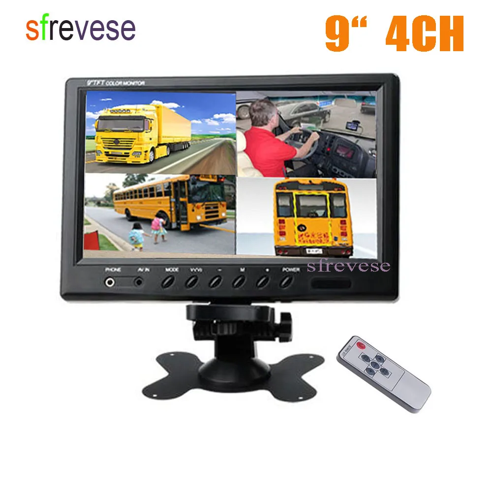 

Vehicle Car Rear View 9" LCD Monitor 4CH Quad Split Screen For Bus Truck Caravan Van Motorhome Camper 12V-24V