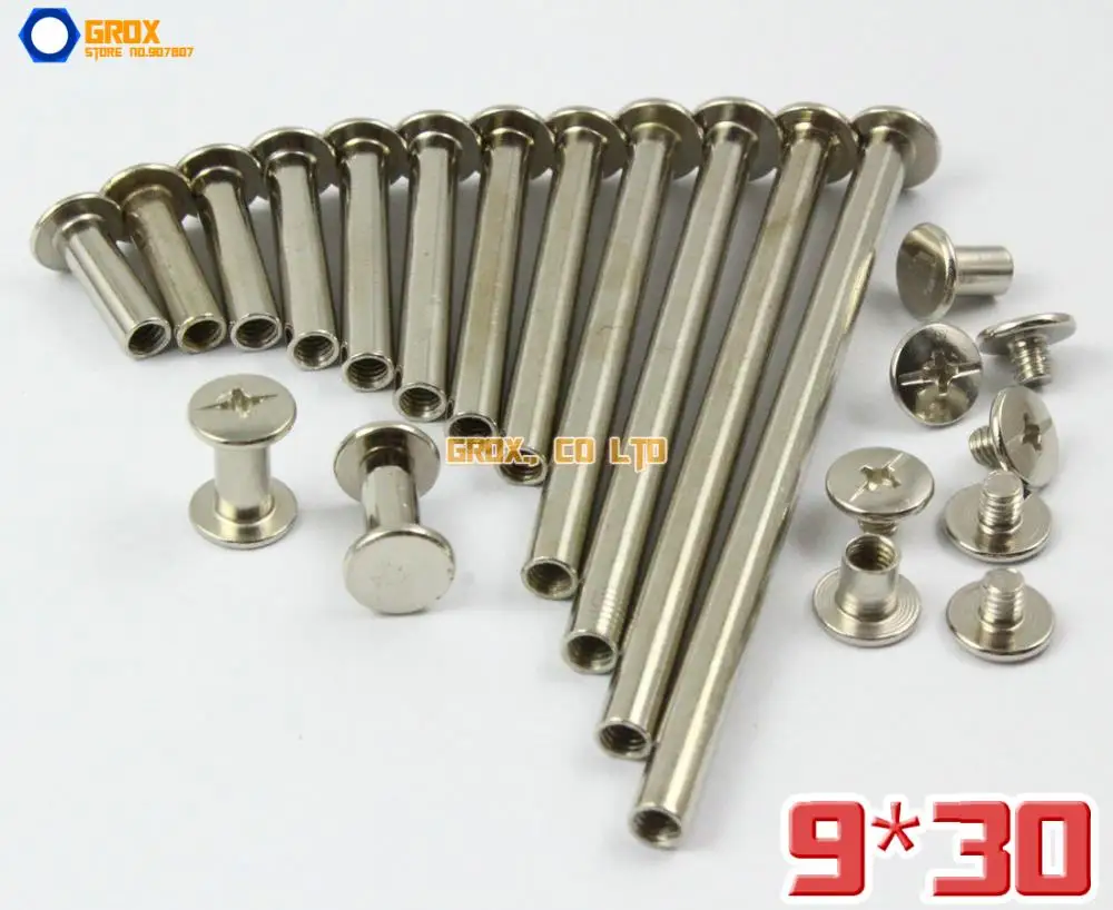 50 Pieces 9 x 30mm Nickel Plated Chicago Screw Stud Rivet Belt Strap Fastener (5mm Shank Diameter)