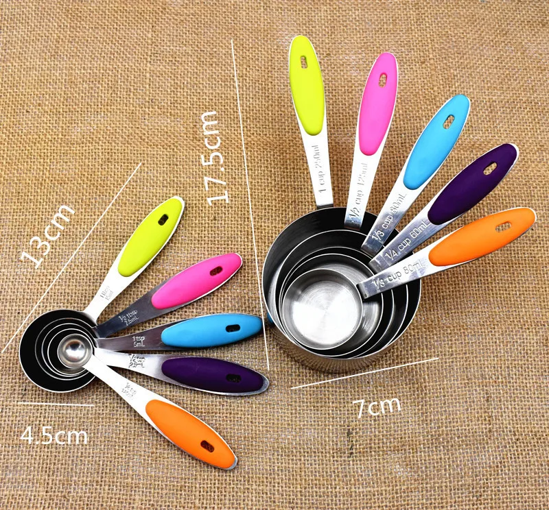 5PCS/LOT Stainless Steel Kitchen Colourworks Measuring Spoons Cup Set Candy Color Cuchara Kitchen Tools for Baking ENR 001