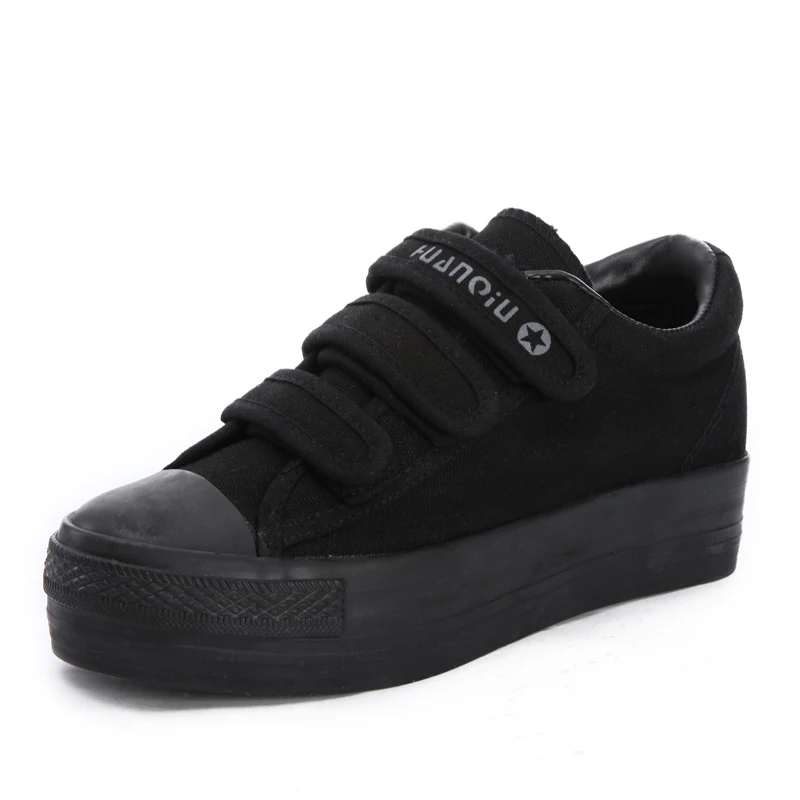 Nuova primavera estate tutto nero aumento traspirante ragazze Hook & Loop tela scarpe da donna scarpe singole eur35-39