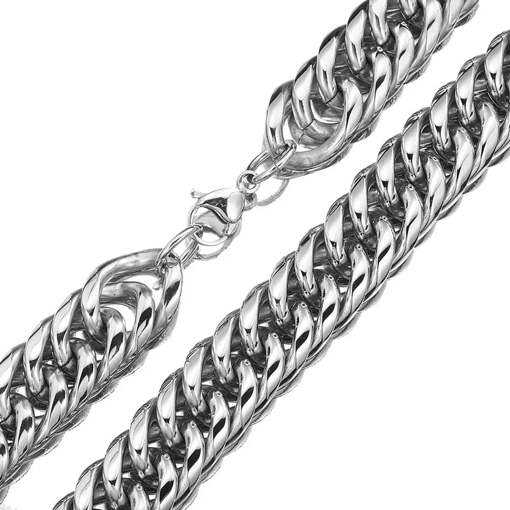 

Granny Chic 18/22mm Wide Men Chain Heavy 316L Stainless Steel Silver Color Cut Double Curb Link Rombo Necklace Jewelry Wholesale