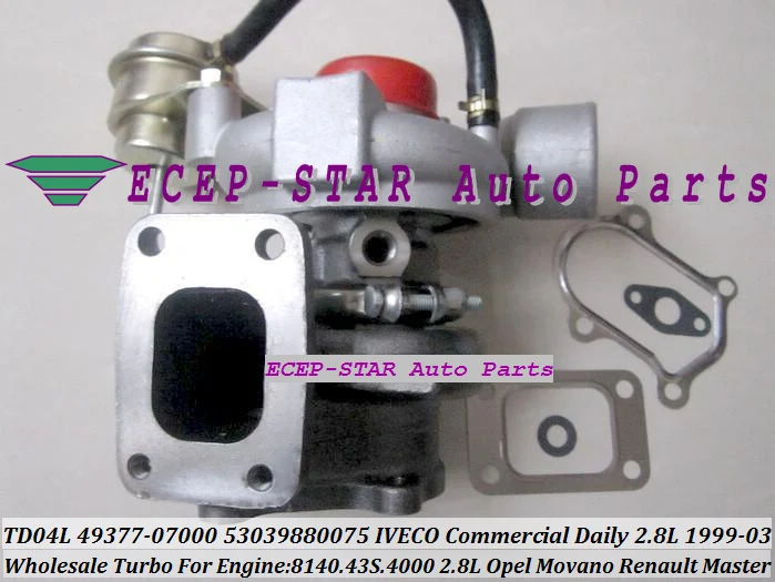 

Турбокомпрессор Turbo TD04L 53039700075 454126 751578 53039700034 для IVECO Daily TD 1999-03, Movano, Master 8140.43S.4000 2.8L 125 л.с.