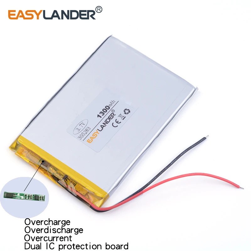 充電式リチウムイオンポリマー電池,3.7v,305283, 1300mah,mp3,GPS, Bluetoothヘッドセット,バッチあたり3個