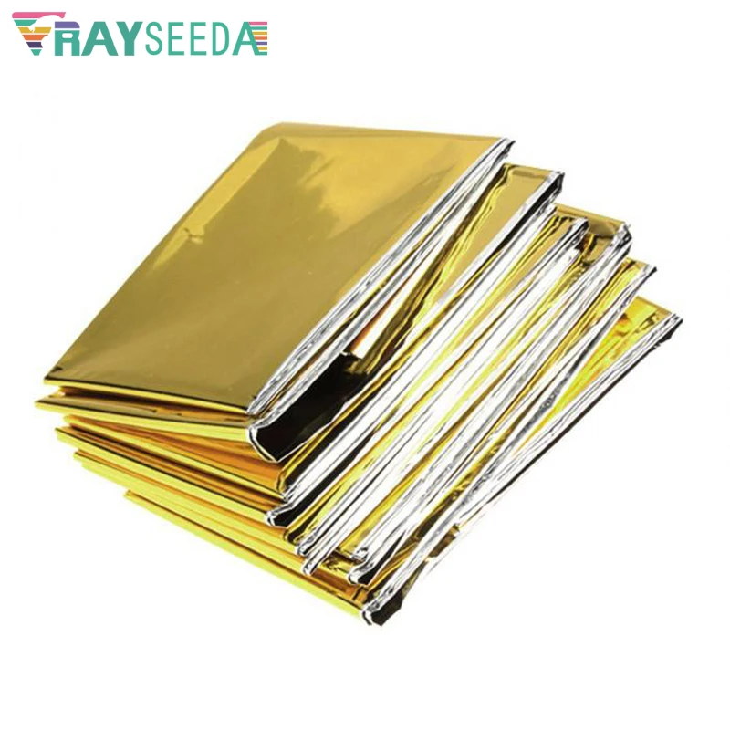 Rayseeda Folding Emergency Blanket 210cm*130cm Silver/Gold Emergency Survival Rescue Shelter Outdoor Camping Keep Warm Blankets