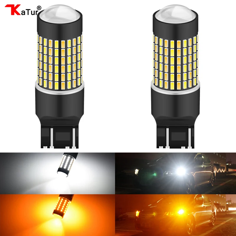 

Katur 2PCS LED T20 7443 Switchback Turn Signal Light White&Yellow Dual Color Led DRL Driving Running Light DC12 P21/5W T25 3157