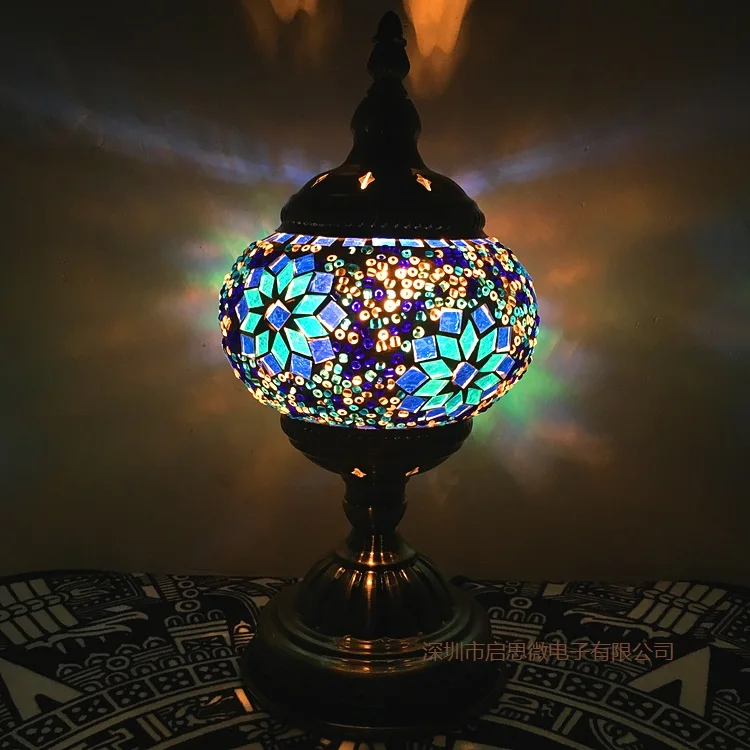 Newest E14 Hand-inlaid Glass Mosaic Bedroom Living Room Decorative Table Lamps of Mediterranean Style Turkish Lamps