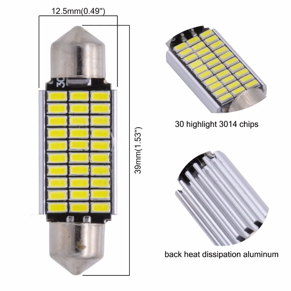 4Pcs Lampada Torpedo Canbus Canceller Led Super Branca Teto Placa (Samsung 30 SMD 4014 Chips)