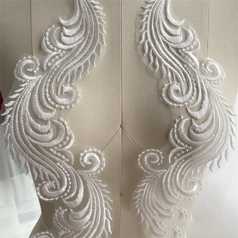 4Pieces Lace Applique Trim Ivory Lace Collar Embroidery Lace Accessories Polyester Venise Lace Sewing Trims For Wedding Dresses