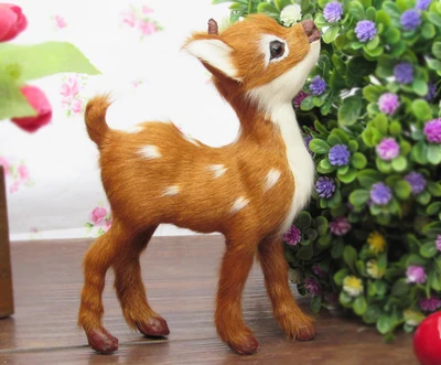 

14x11cm Sika Deer Simulation Toy Model Plastic & Real Furs Home Decoration Christmas Gift