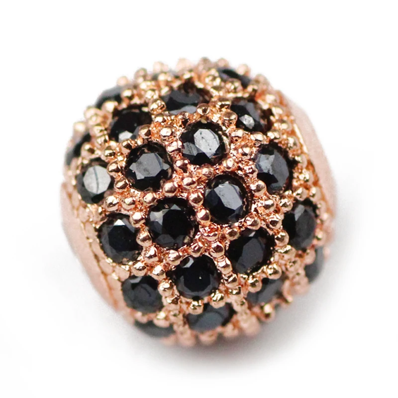 JHNBY Black Zircon Copper Spacer Beads Ball 4pcs 6/8/10mm Round Pave CZ Crystal Loose Beads Jewelry Bracelet Making DIY Findings