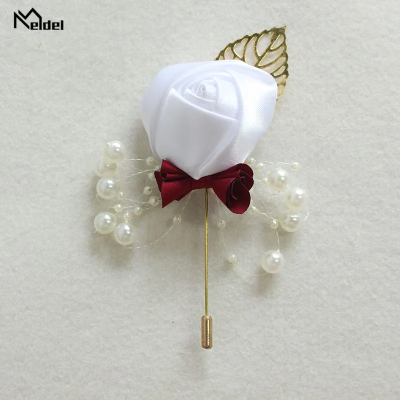 Meldel Boutonniere Pengantin Pria Pernikahan Mewah Corsage Bunga Mawar Palsu Bros Mutiara Pesta Prom Korsase Lapel Pin Dekoratif Bros Lubang Kancing